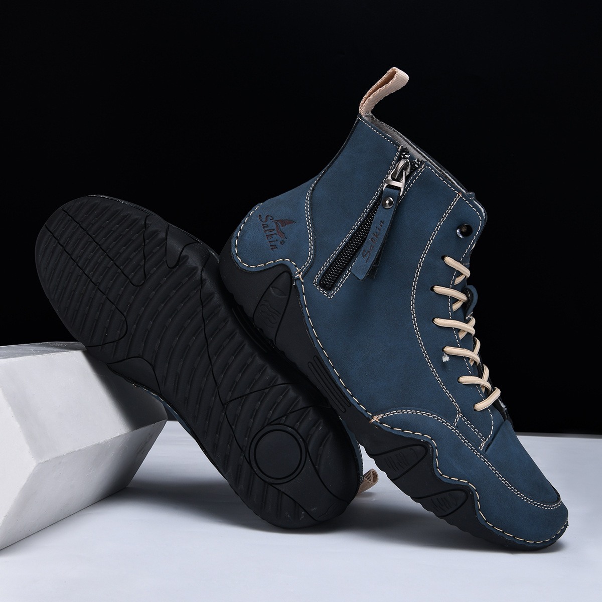 Men's Leather Shoes High Top Octopus Handmade Martin Boots foto 2