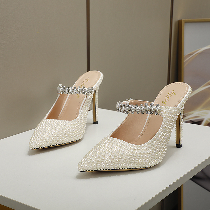 Original Womens Footwear Brand White Pearl Pointed-toe High Heels foto 4