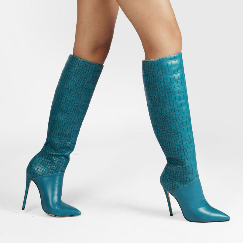 Women's High Gloss Crocodile Print Stiletto Boots Silent foto 2