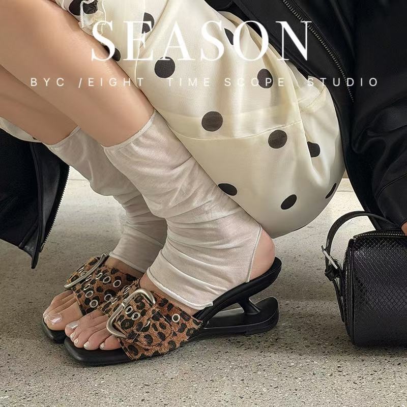 Women's Handcrafted Horsehair Buckle Slide Sandals, Square Toe Sculptural Heel Mules With Pigskin Lining & Sheepskin Insole foto 3
