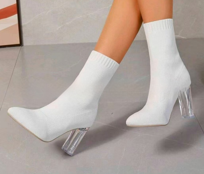 New Winter Fashion Minimalist Chunky-heeled Knitted Suede Ankle Boots With Pointed Toes For Women foto 4