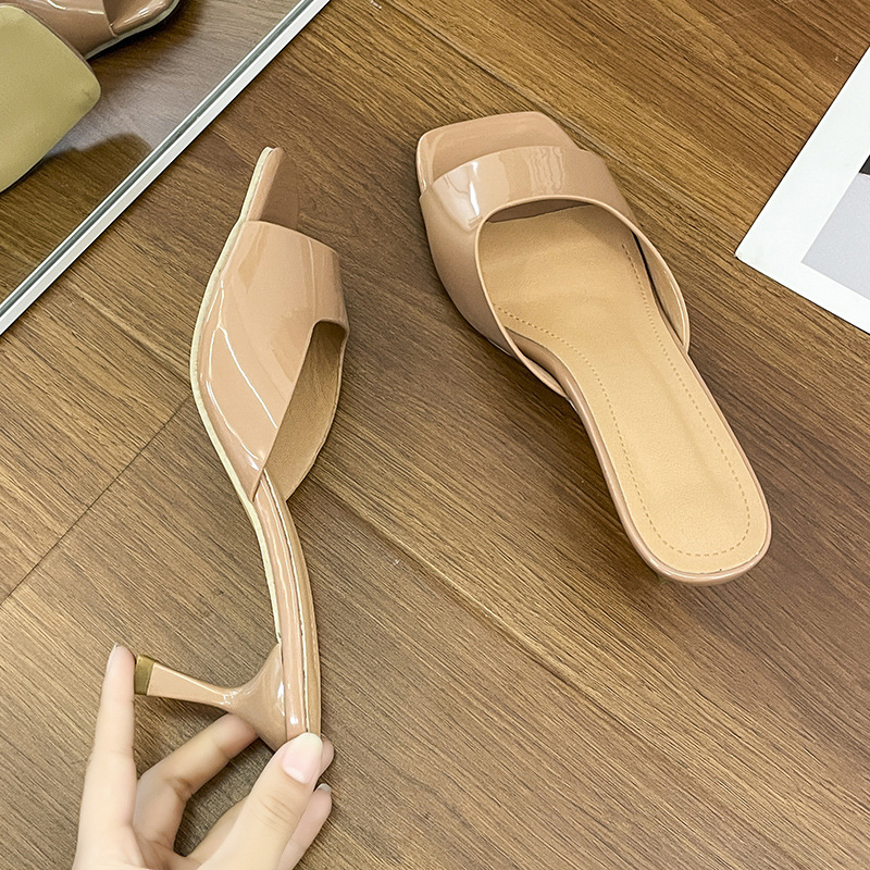 Womens Open-toe Square-toe Slippers With A Thin Heel For Outdoor Wear foto 4