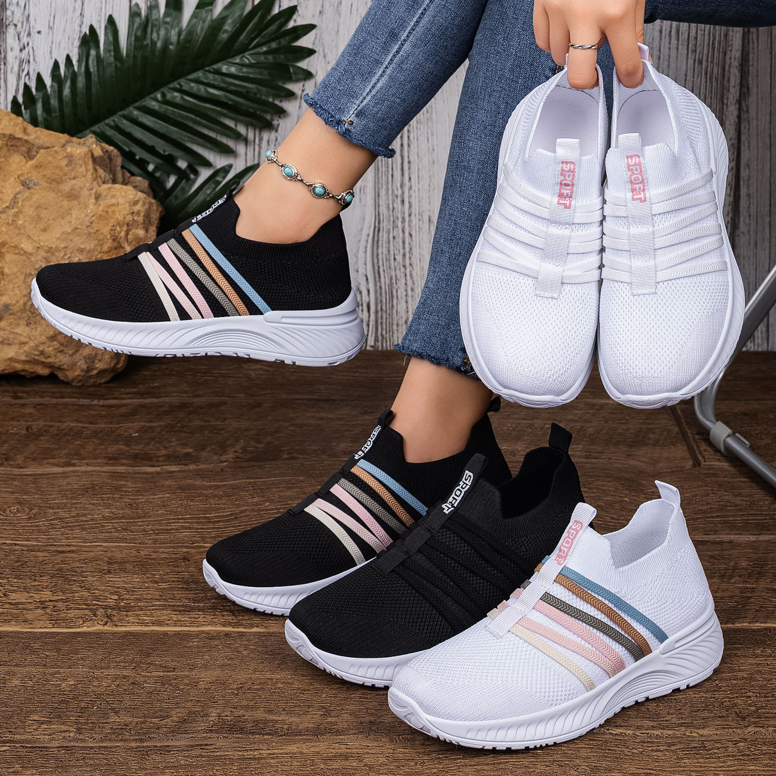 Summer New Breathable Flyknit Slip-On Casual Shoes foto 2
