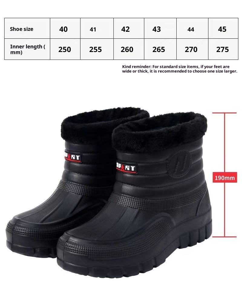 Black High-top Men's Fleece-lined Warm Outdoor Rain Boots Car Wash Construction Site Labor Protection Shoes foto 2