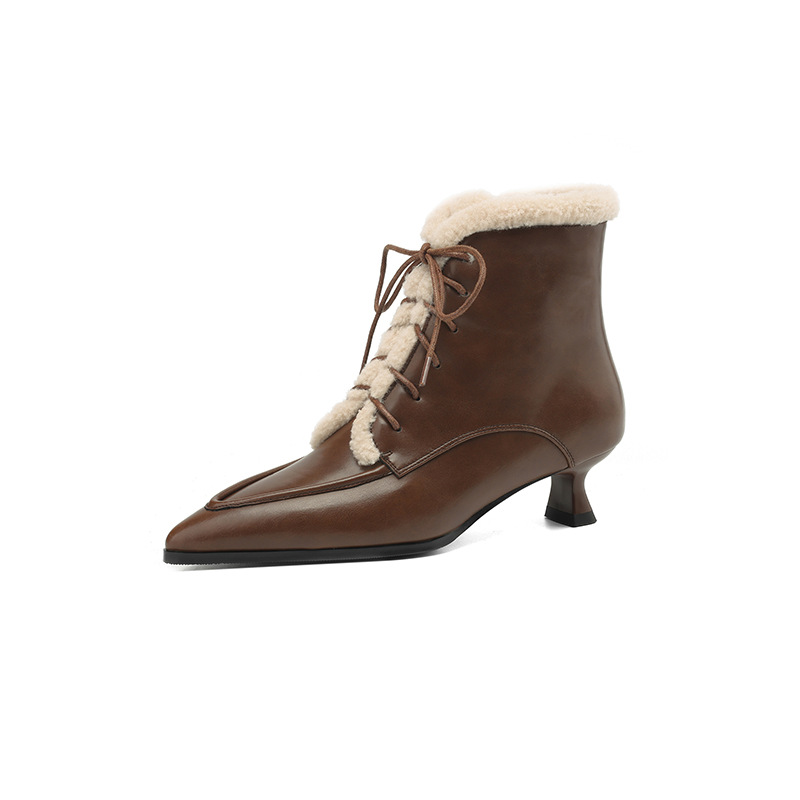 French Style Vintage Lace Up Mid Heel Dr Martens Boots foto 3
