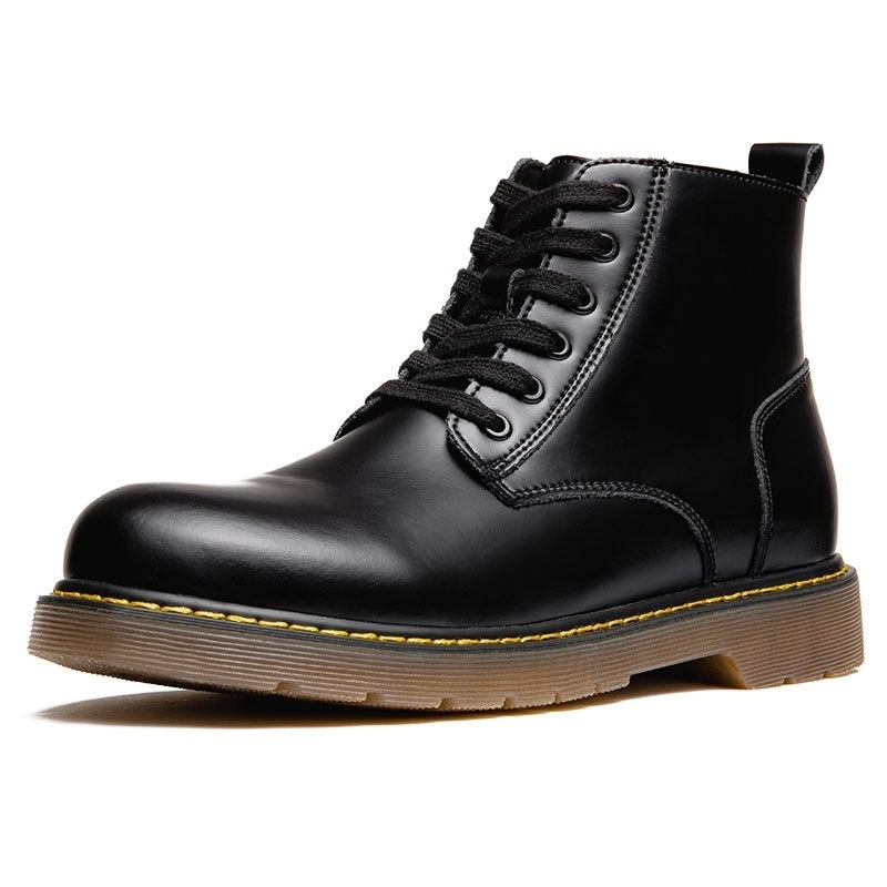 Retro Black Mid-top Round Head Ankle Boots foto 5