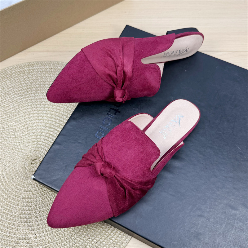 Bow Toe Korean Style Simple Pointed Flat Lazy Half Slippers foto 4