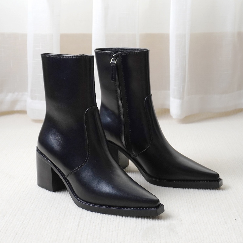 Autumn And Winter Genuine Leather Chunky Heel Martin Boots Ankle Boots foto 4