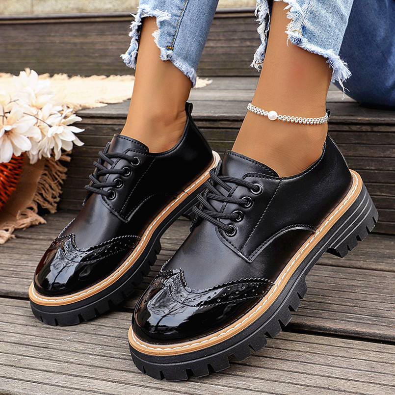 Round Toe Flatheeled Laceup Pumps For Women foto 2