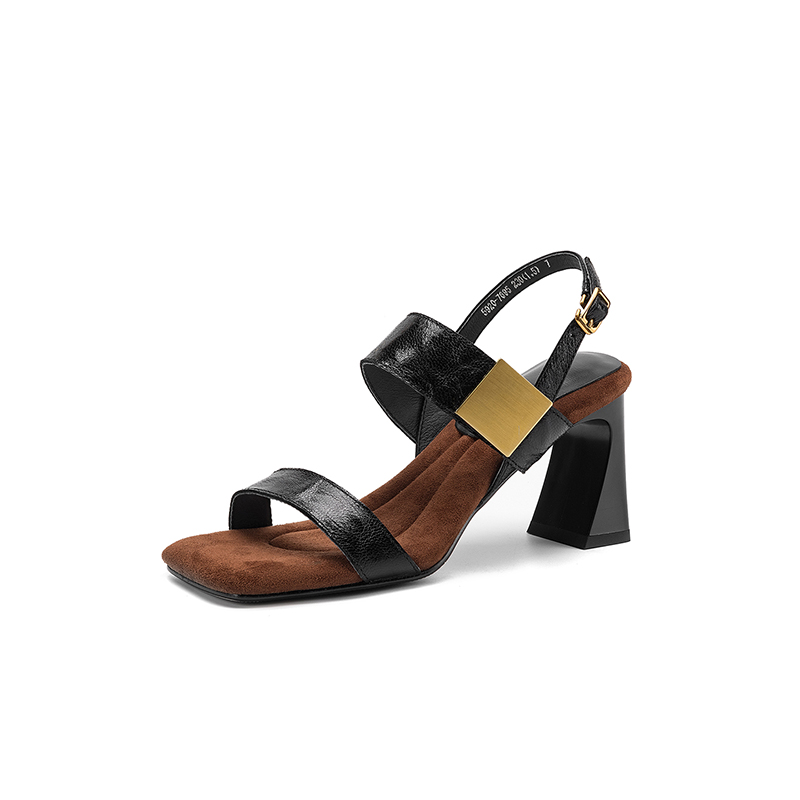 Women's Handmade Full-Grain Sheepskin Block Heel Sandals, Square-Toe Slingback Heels With Pigskin Lining & Non-Slip TPR Sole foto 3