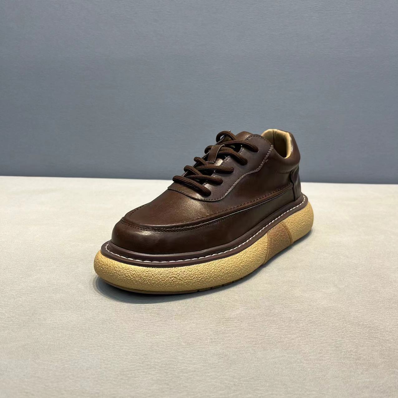 Men's Breathable Leather Shoes Trendy Platform Sports foto 3