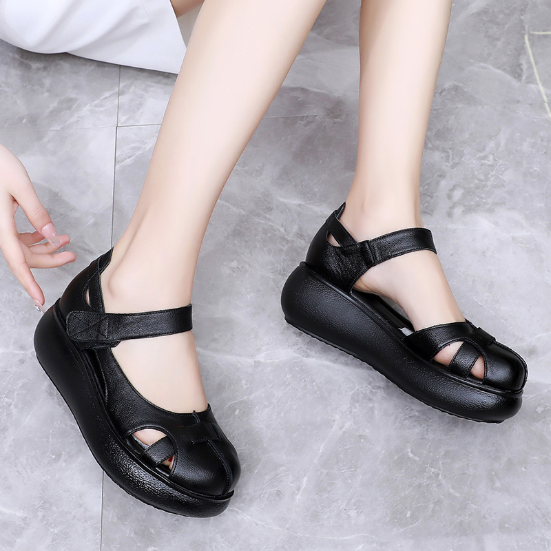 Womens Genuine Leather Closed-Toe Roman Sandals foto 3