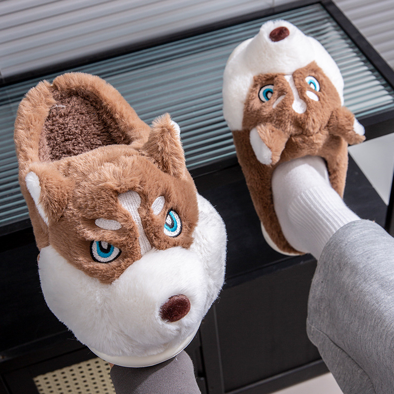 Cute Husky Cartoon Pure Cotton Slippers Men's Style Warm Indoor Slippers For Winter Home Use foto 5