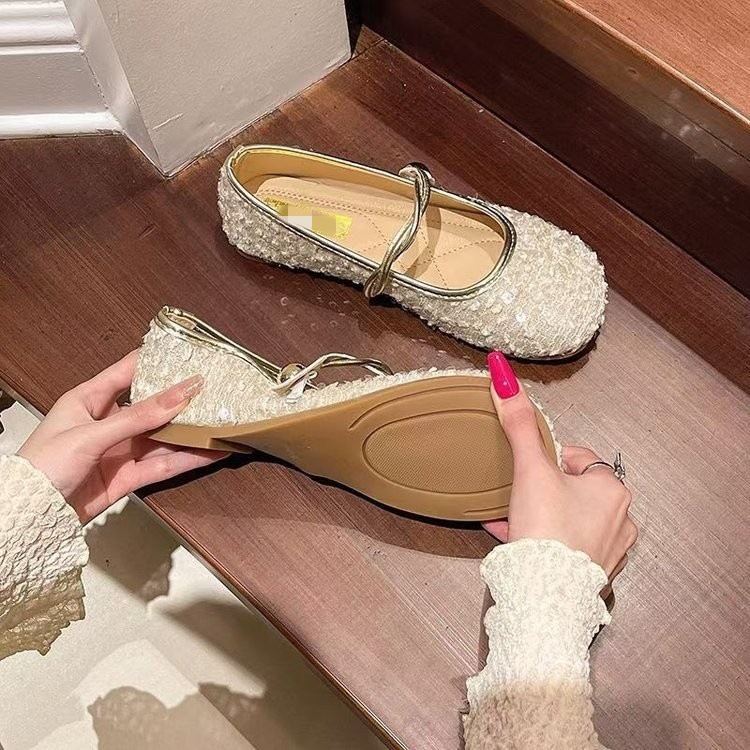 Womens French-style Sequined Mary Jane Shoes foto 5