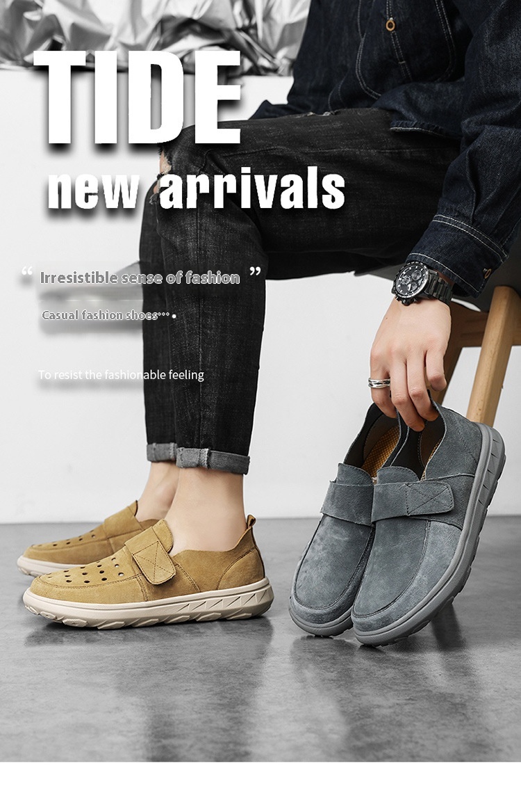 Pigskin Casual Hollow Out Breathable Velcro Suede British Casual Outdoor Shoes foto 4