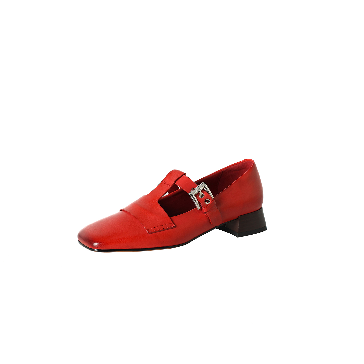 Women's Handmade Washed Full-Grain Leather Mary Jane Shoes, Vintage Square Toe T-Strap Buckle Low Block Heel Pumps foto 3