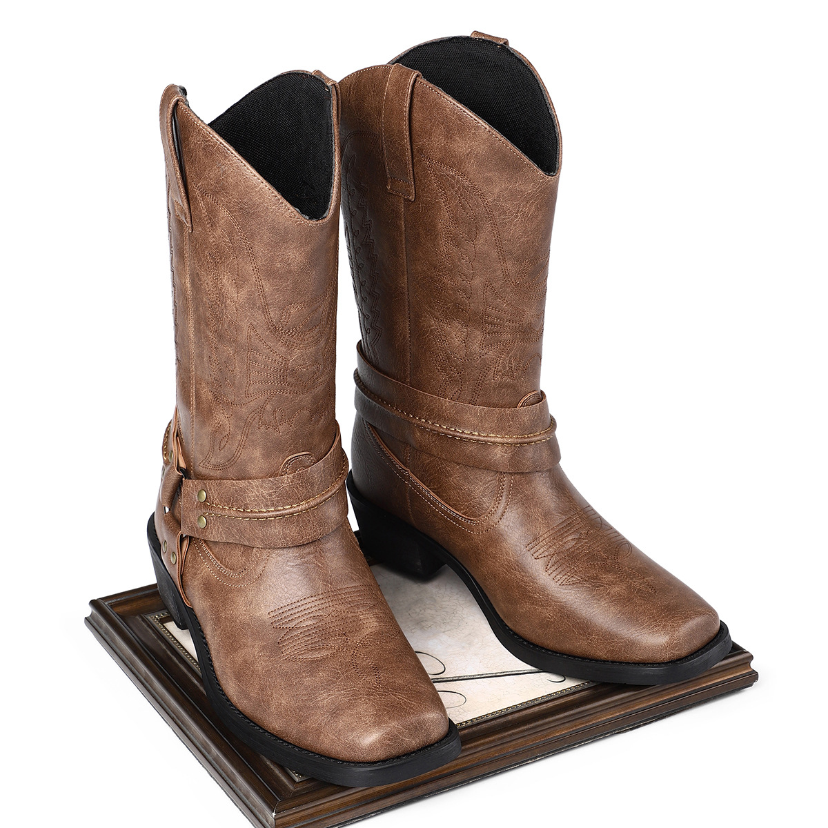 Men's Casual High Heel Leather Boots Large Size Simple Retro foto 3