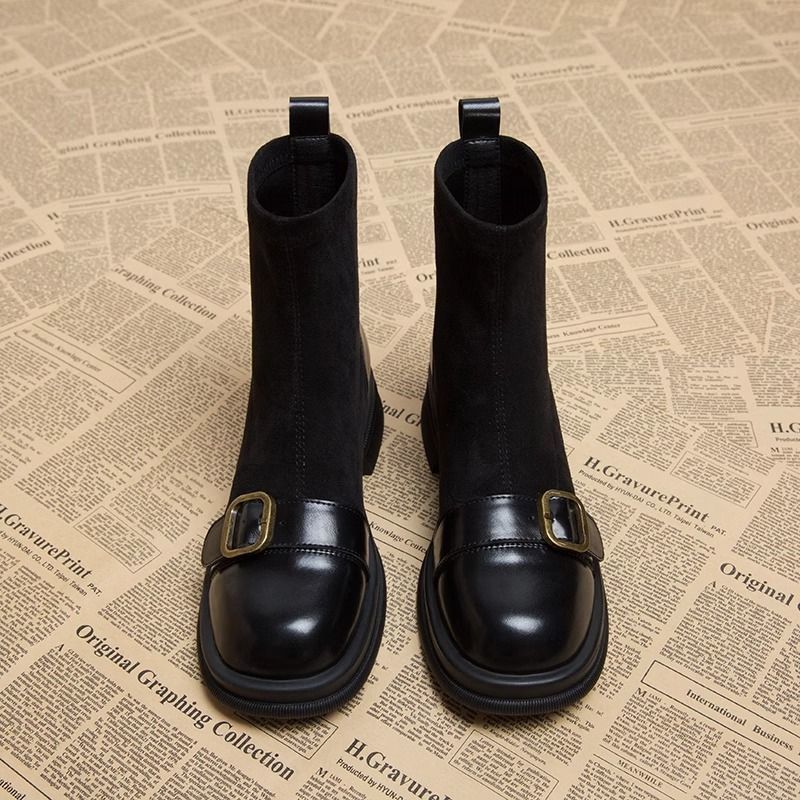 Retro British Style Versatile Slim Boots Brown Sock Boots foto 4