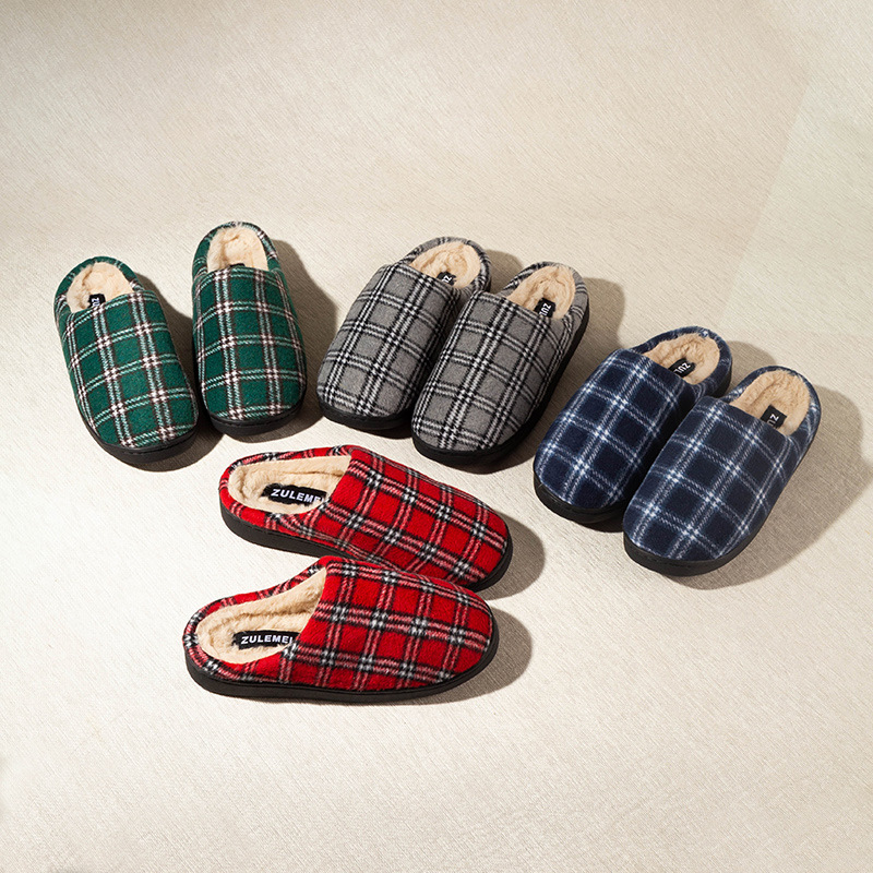 Winter Warm Woolen Plaid Cotton Slippers foto 5