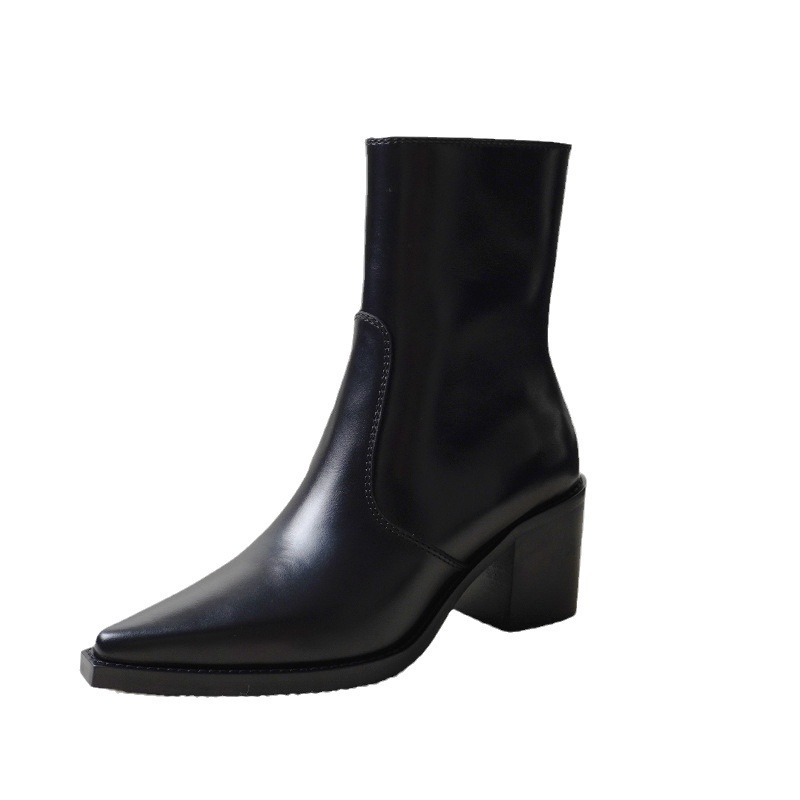 Autumn And Winter Genuine Leather Chunky Heel Martin Boots Ankle Boots foto 2