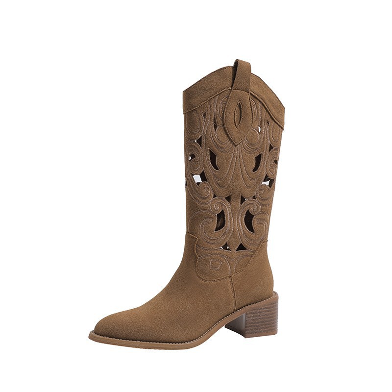 Embroidered Western Cowboy Boots With Chunky Heels And V Neck Cutout Knight Boots foto 2