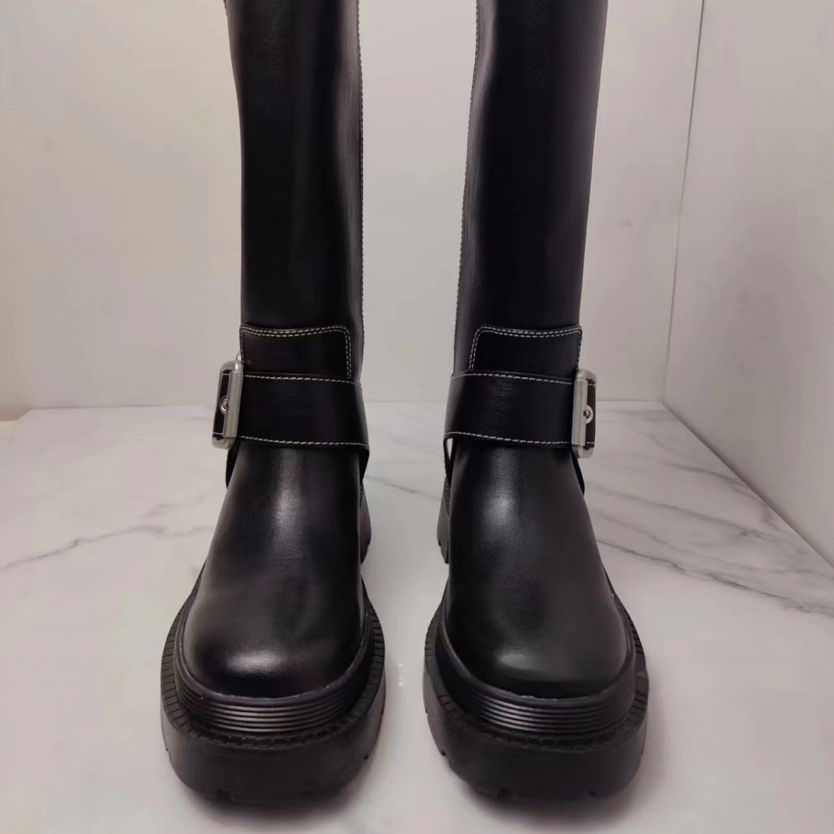 Women's Brown Retro Height Increasing Buckle Decoration High Knight Platform Boots