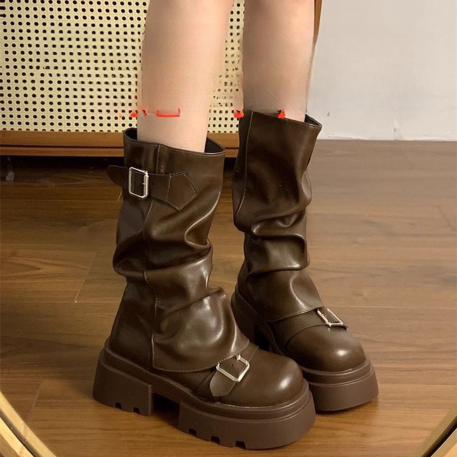Retro Platform New Spring And Autumn Height Increasing, Brown Boots foto 2