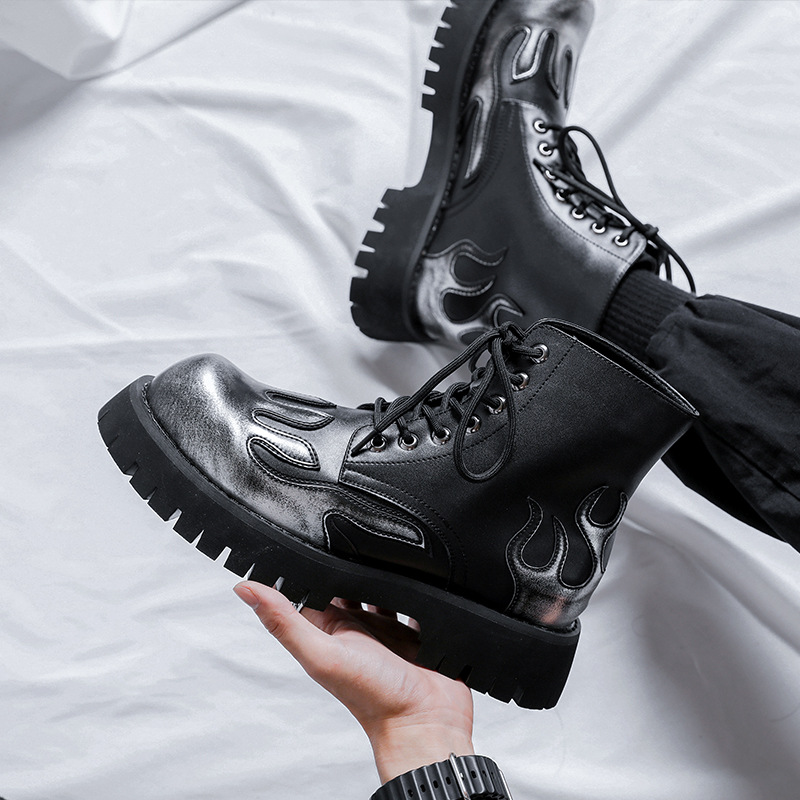 Round Head Thick Bottom Men's Low-cut Mid-heel Mid-Top Martin Boots foto 4