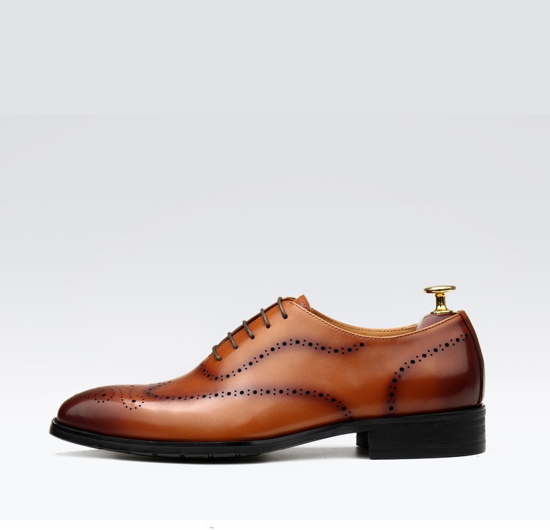 Leather Shoes Men's British Pointed Toe Business Formal Wear Lace-up Shoes Men foto 4