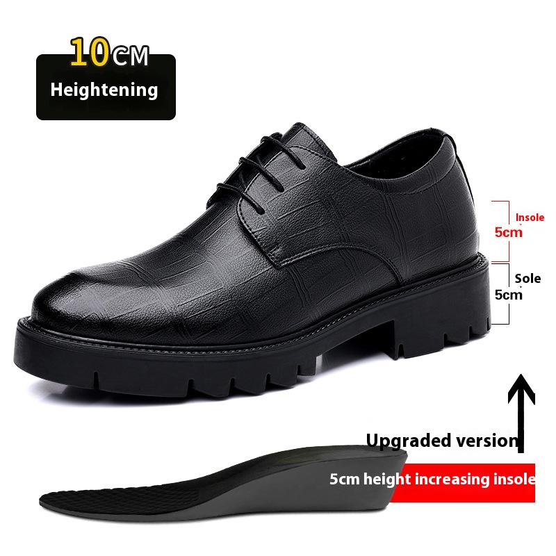 Inner Height Increasing Leather Men's 10cm Business Formal Wear Cowhide Black Casual Shoes foto 3