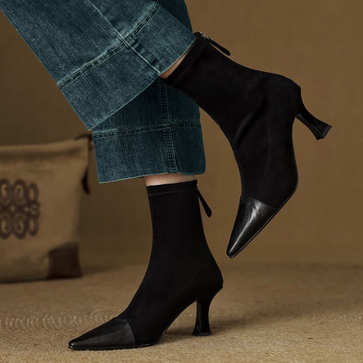 New AutumnWinter Retro Pointed-Toe Patchwork Slim Boots For Women foto 4