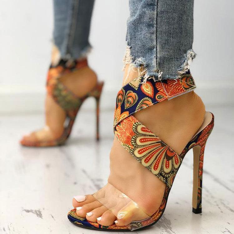 Fashionable Printed Stiletto Heel Plus-Size Womens Sandals foto 2