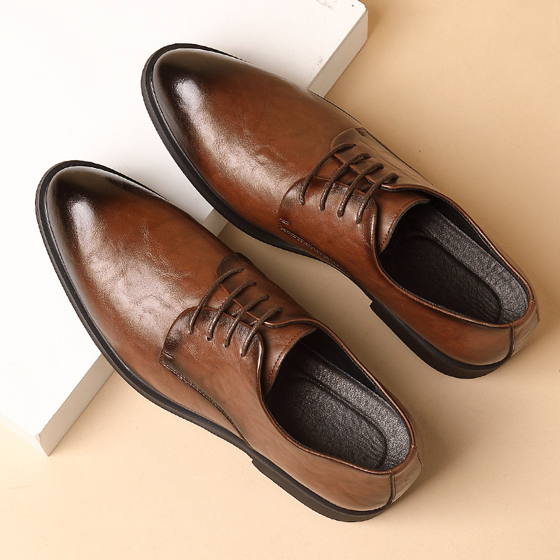 Hong Kong Style Retro Scratch Pattern Formal Business Leather Shoes foto 3