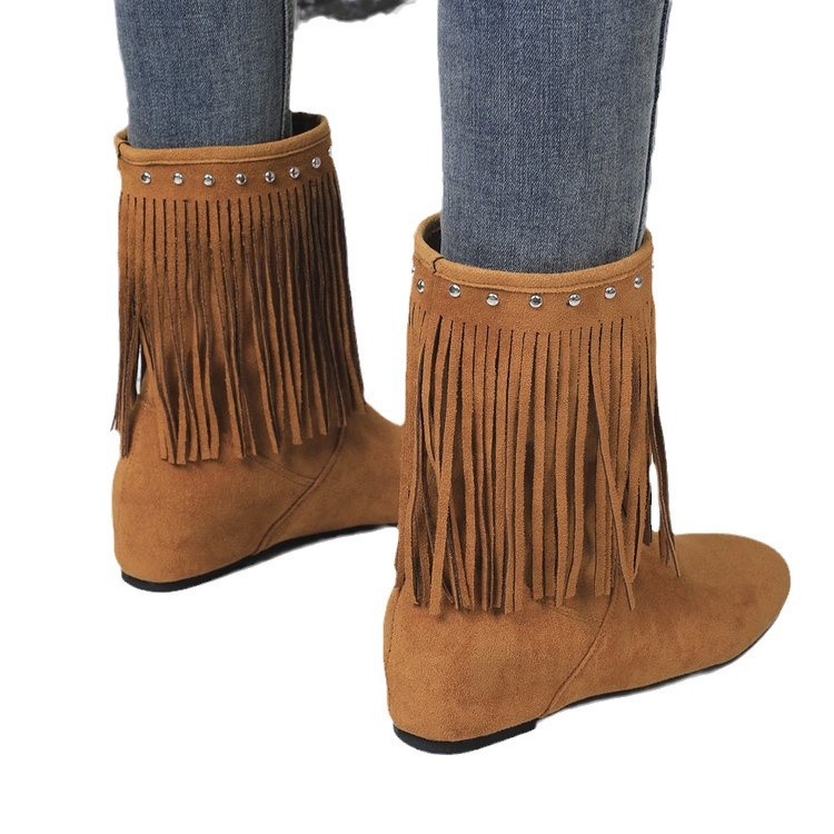 Plus Size Studded Suede Tassel Boots For Women foto 2