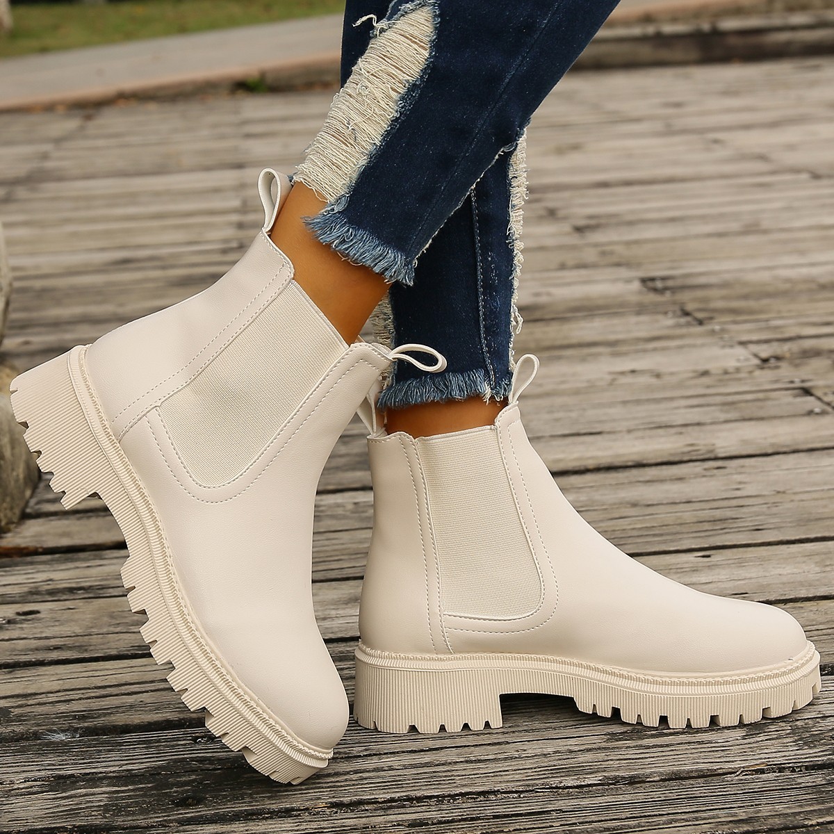 Womens Chunky Heel Martin Bootsankle Boots foto 3