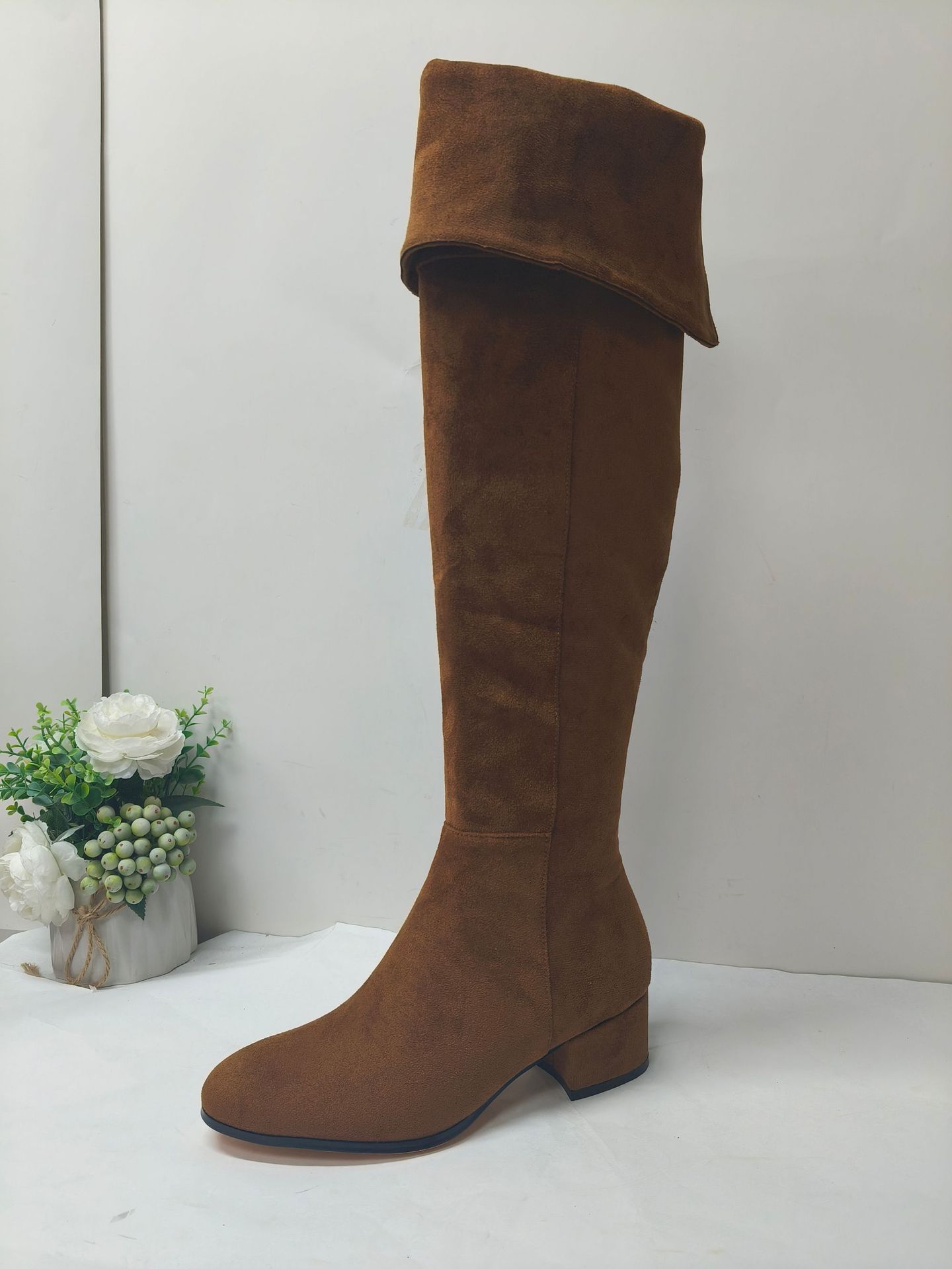 Above-the-knee Fashion Boots European And American Style Round Toe Mid-height Chunky Heel foto 5