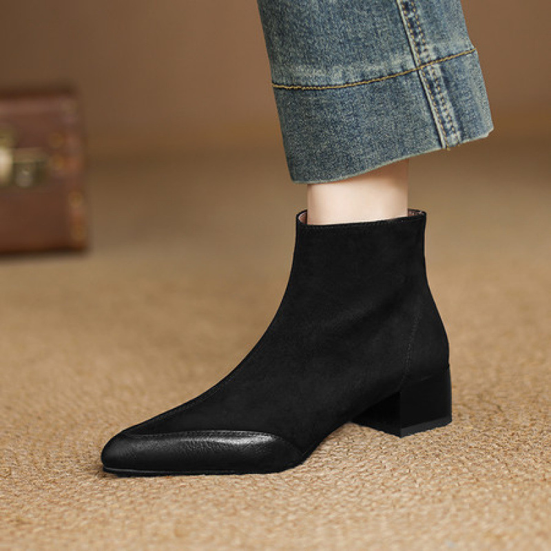 Microsoft Sheepskin New Women's Martin Boots Large Size Pointed Suede Leather Chunky Heel foto 4