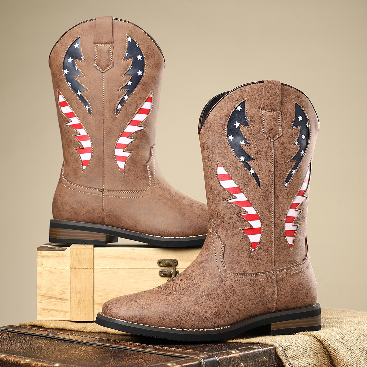 New European And American Thick-heel Leather Patchwork Men's Leather Boots foto 2