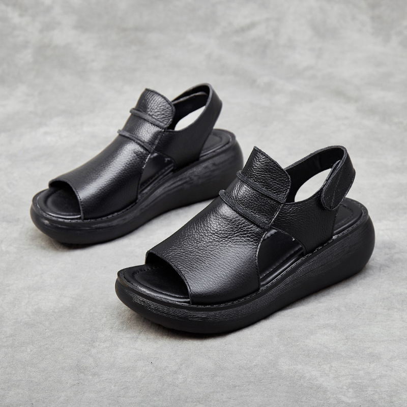 Peep Toe Casual Women's Shoes Summer Cowhide Raise The Bottom Sandals foto 3
