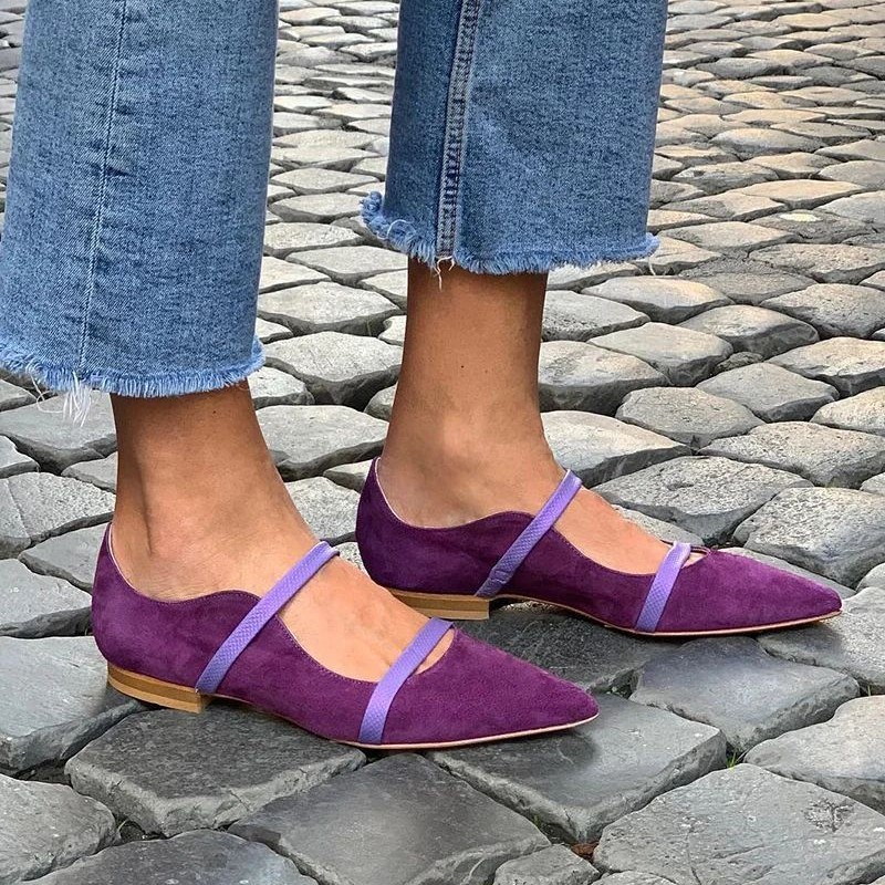 Womens Pointed-toe Low-cut Suede Shoes With Two Thin Straps foto 5