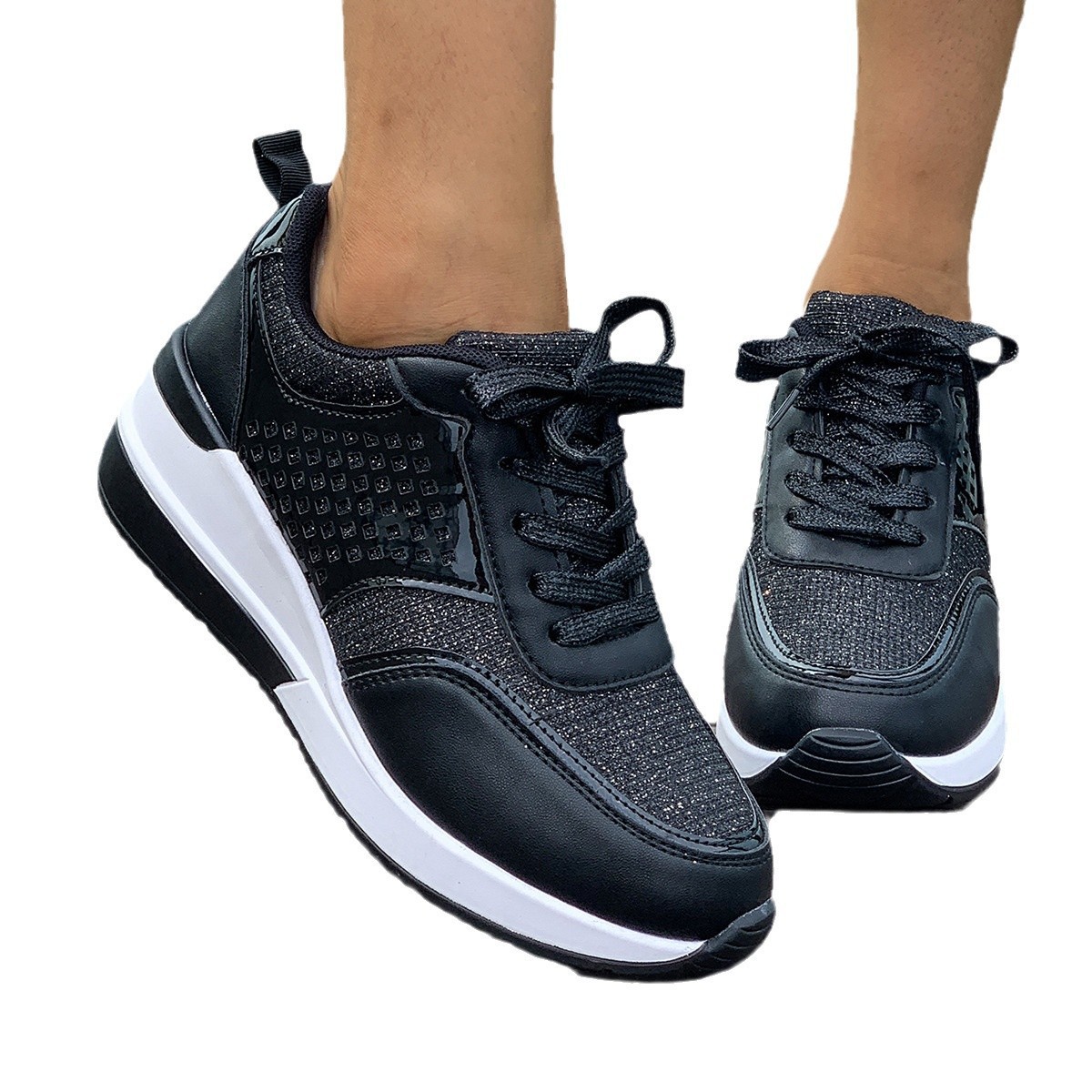 Sequin Round-Toe Lace-Up SpringAutumn Casual Sneakers foto 2
