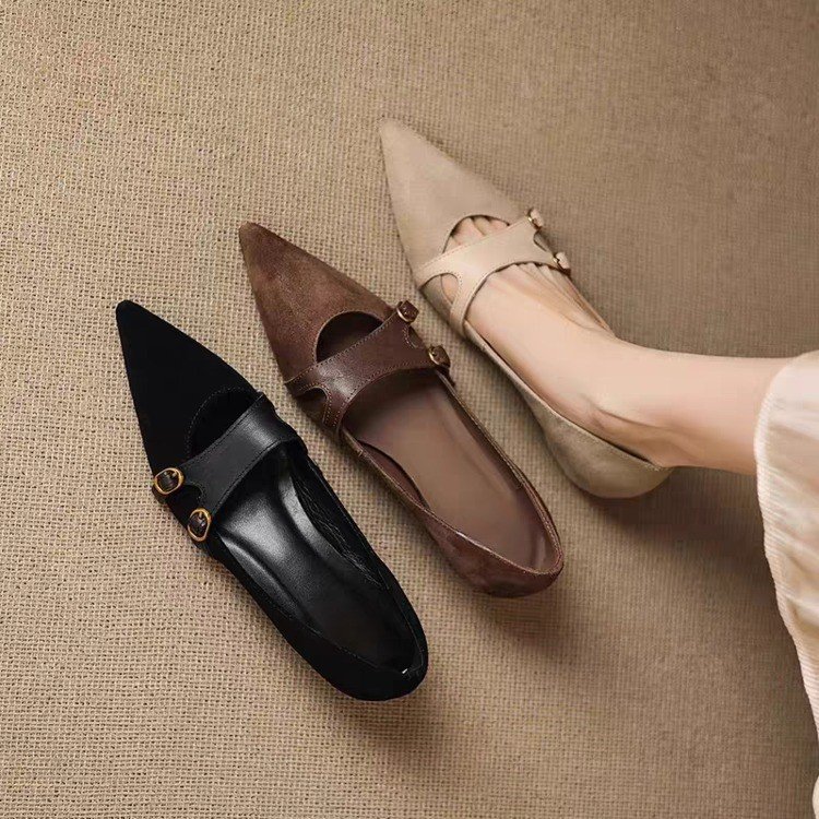 French-style Vintage Pointed-toe Low-cut Womens Flats foto 2
