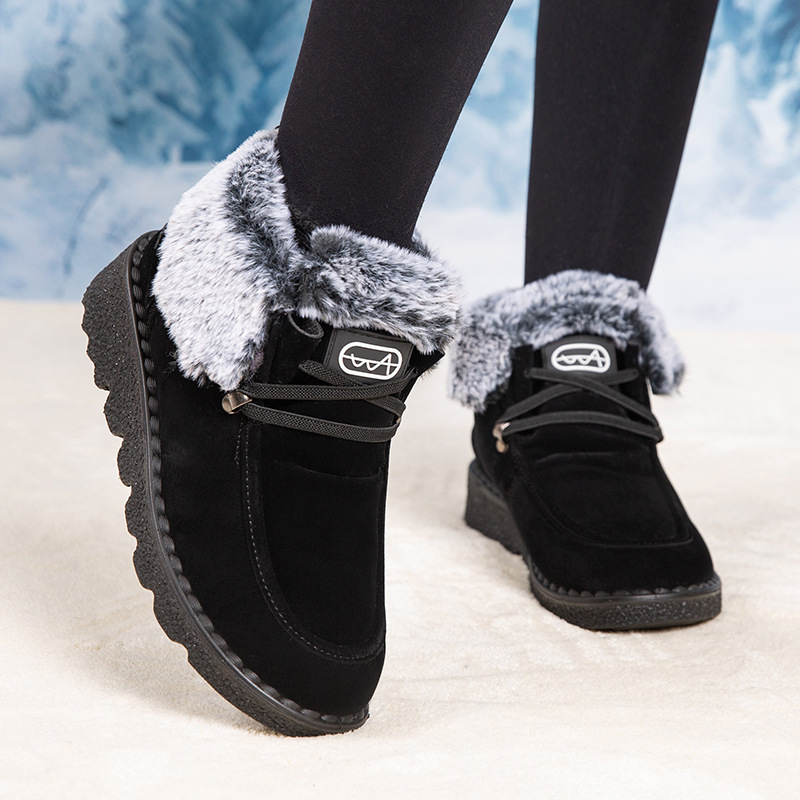 Women's Flat Round-Toe Laced Faux Fur Thicker Short Boots foto 3
