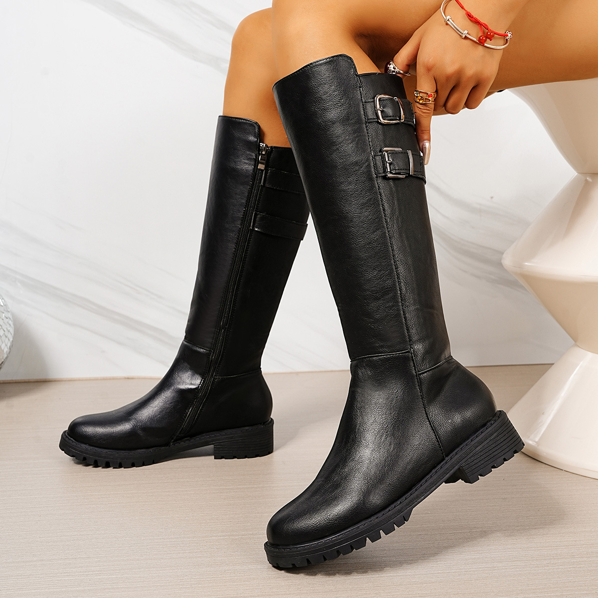 Retro Chunky-Soled High-Cut Equestrian Boots For Women foto 5