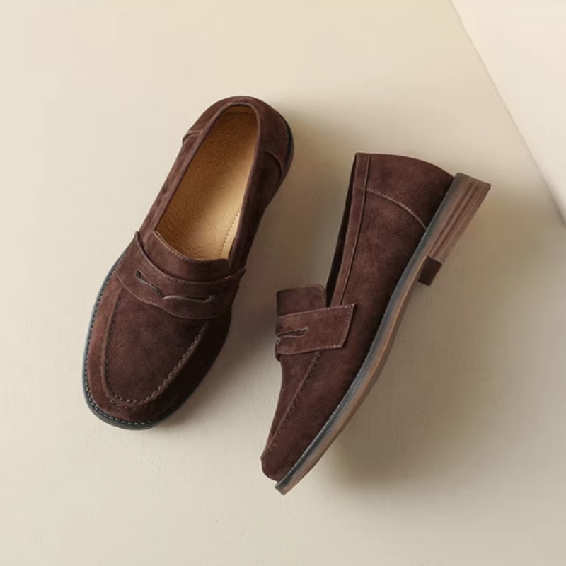 Women's Leather Flat Retro Slip-on Loafers foto 4