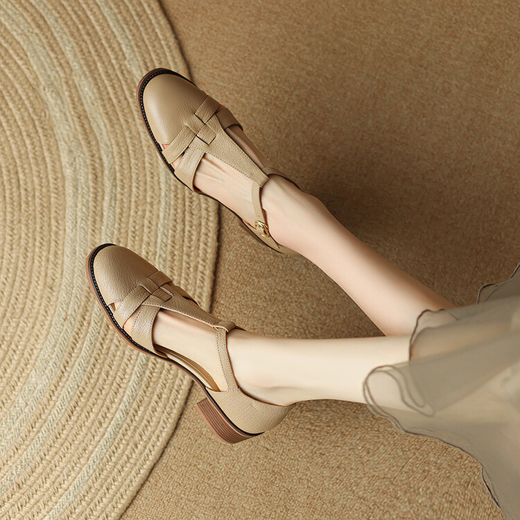 Female T-type Belt Hollow-out Chunky Heel Round-toe Sandles foto 4