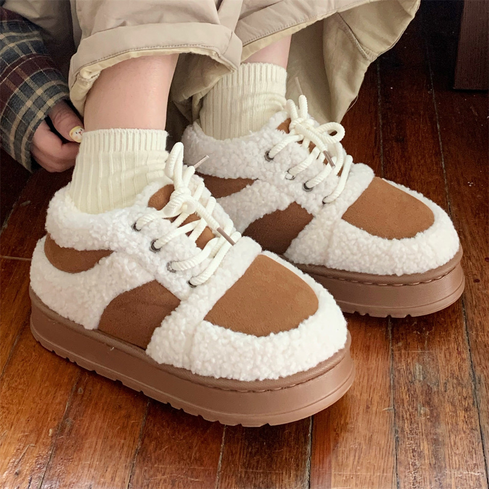 Korean-style Color-Block Lambswool Casual Sneakers AutumnWinter Cotton Boots foto 3