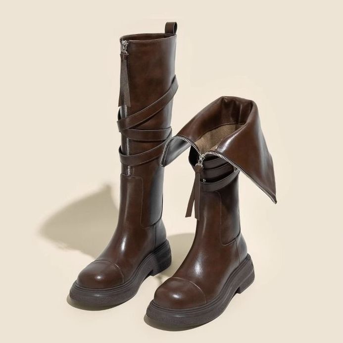 Brown Women's Riding Boots Thin High Tube Long