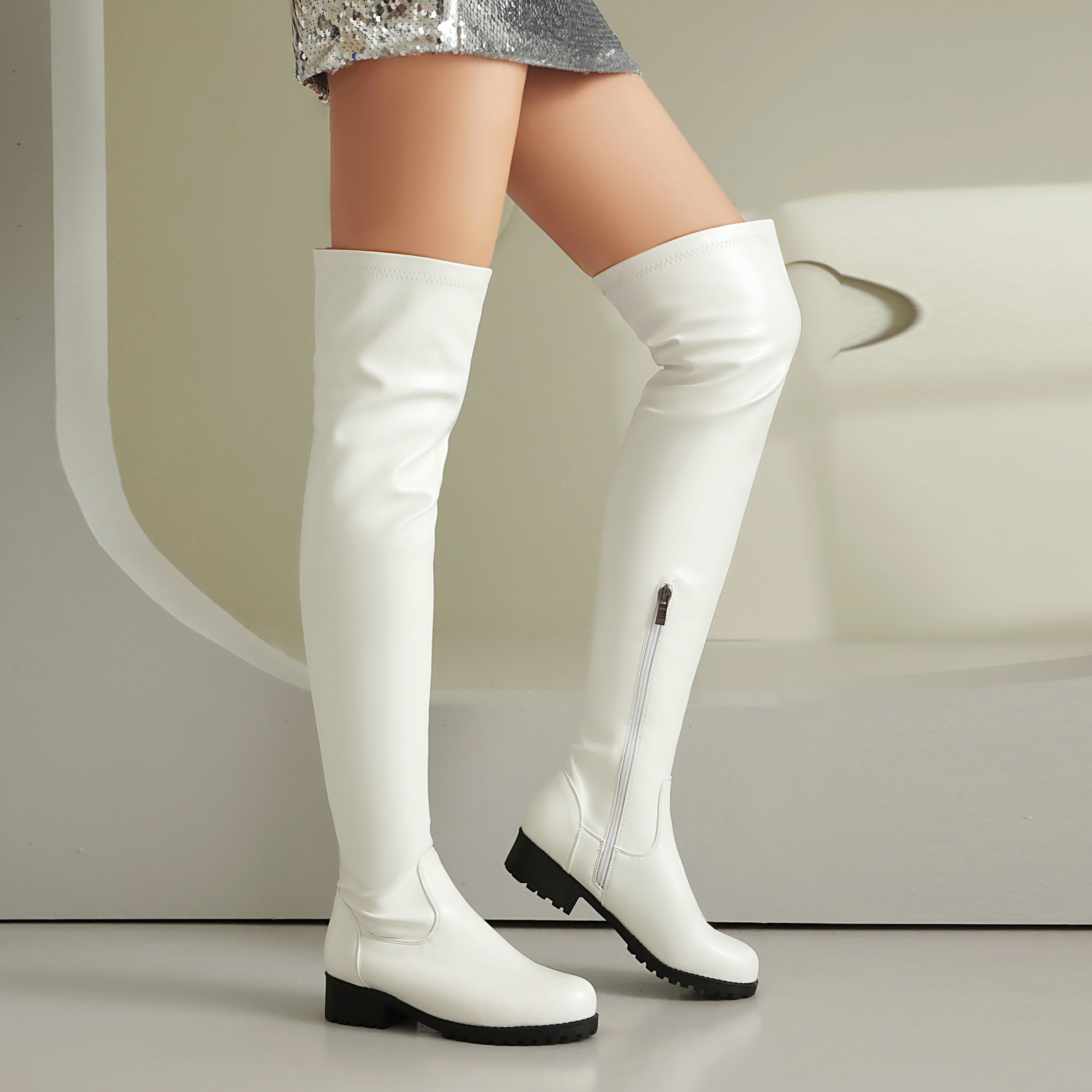 Casual Low-heeled Slimming Stretchy Over-the-knee Boots For Women foto 4