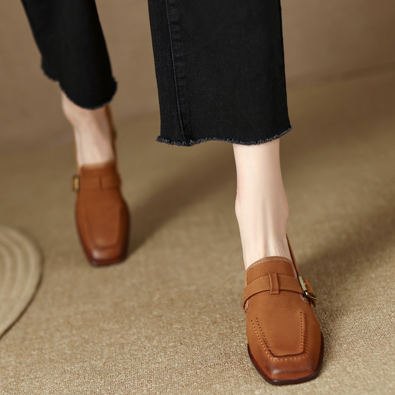 Womens Retro Brown Commuter British Style Leather Shoes With Chunky Heels foto 4